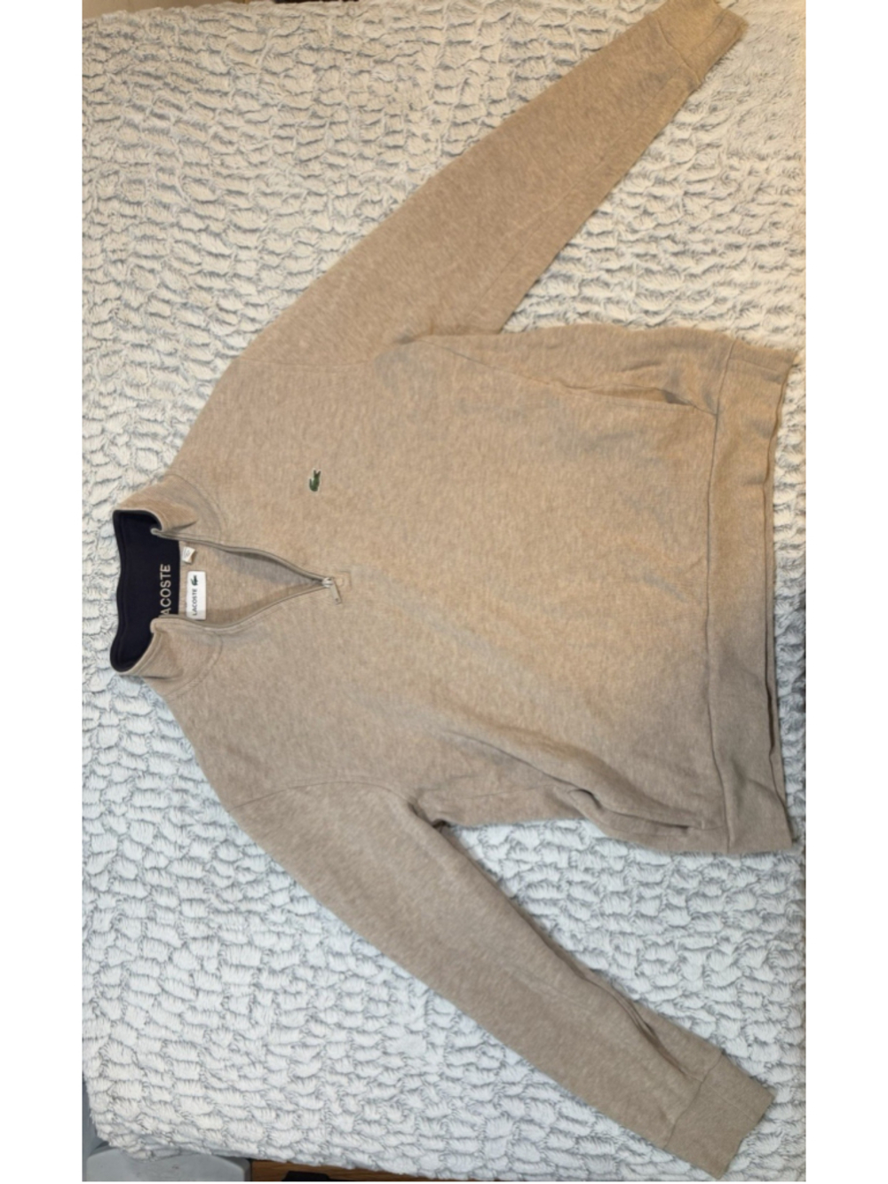 Lacoste Cotton Tight-Knit 1/4 Zip Mock Neck Sweater Beige XXL F8320